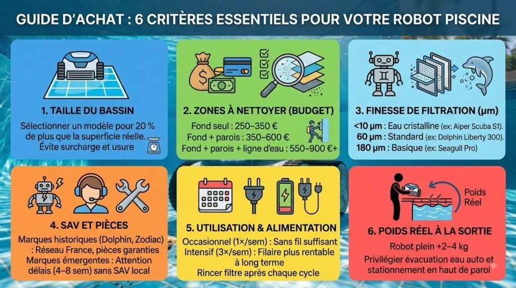 Robot Piscine Sans Fil 2027 : Top 5 Testés, Autonomie Réelle et Coût Batterie 1 Les 6 critères de choix essentiels